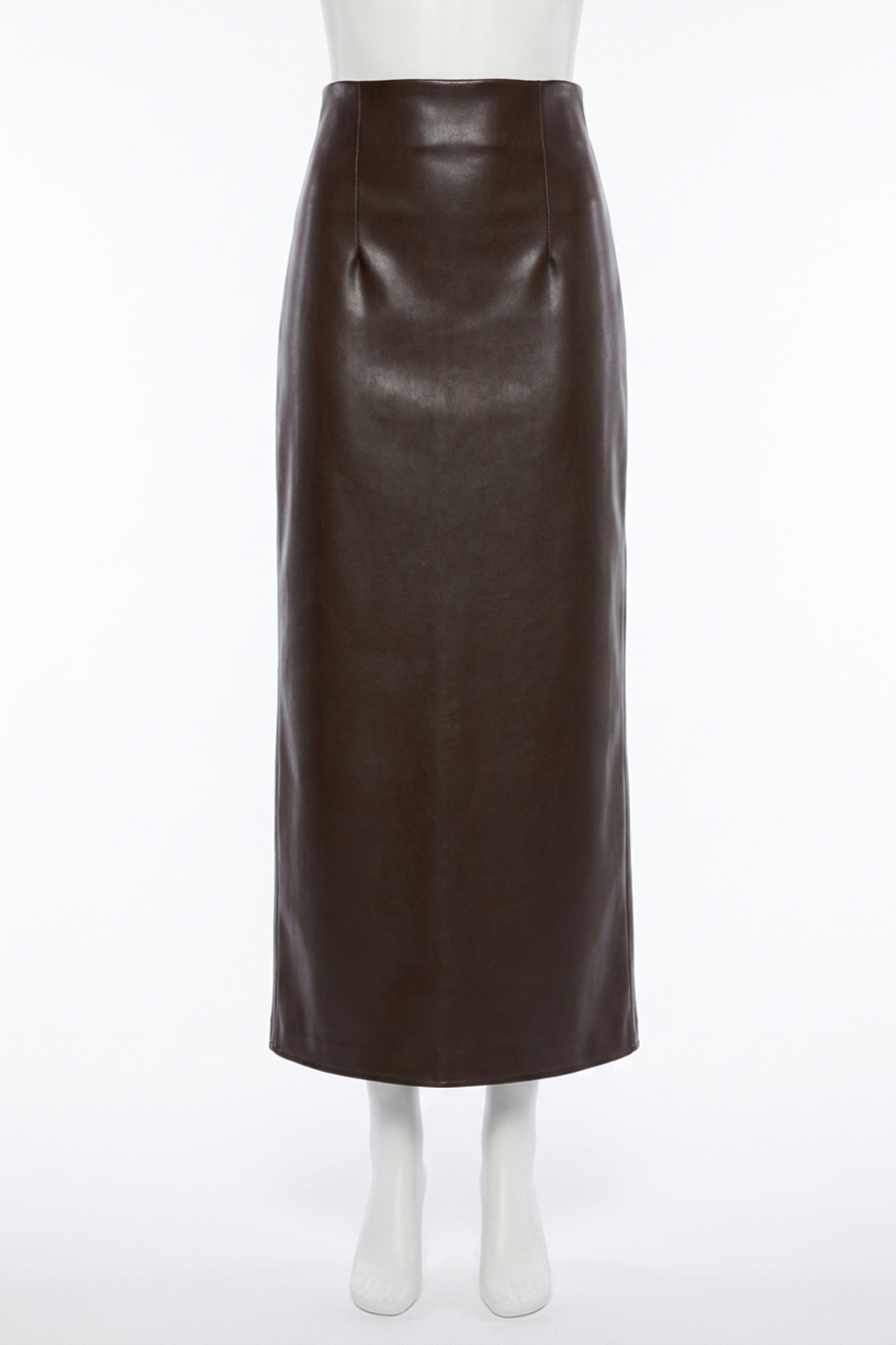 NEW ENZA COSTA leather hi-waist curve skirt in dark brown